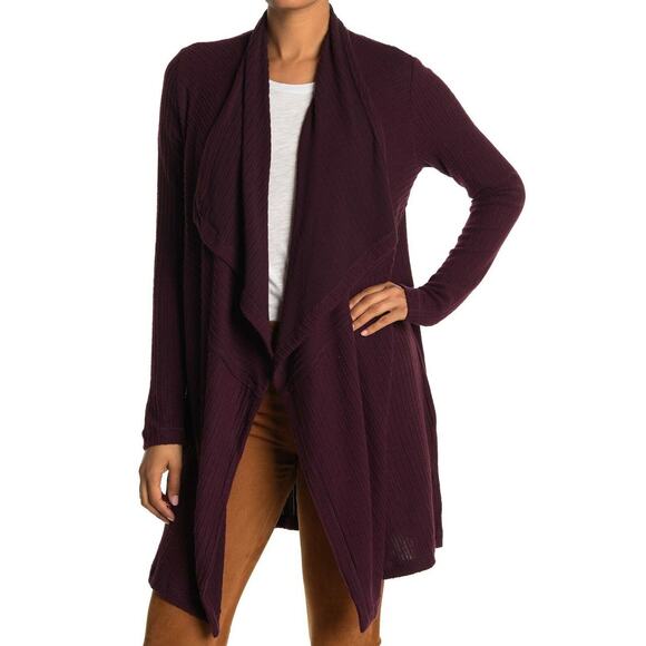 H BY BORDEAUX NEW $88 Mix Rib Cozy Waterfall Cardigan in Rosewood XS - Picture 3 of 3